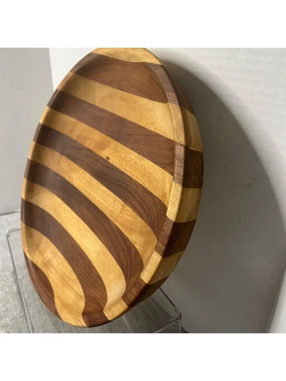 Handmade Wood Cheese Platter Black Walnut Maple 11” Diameter